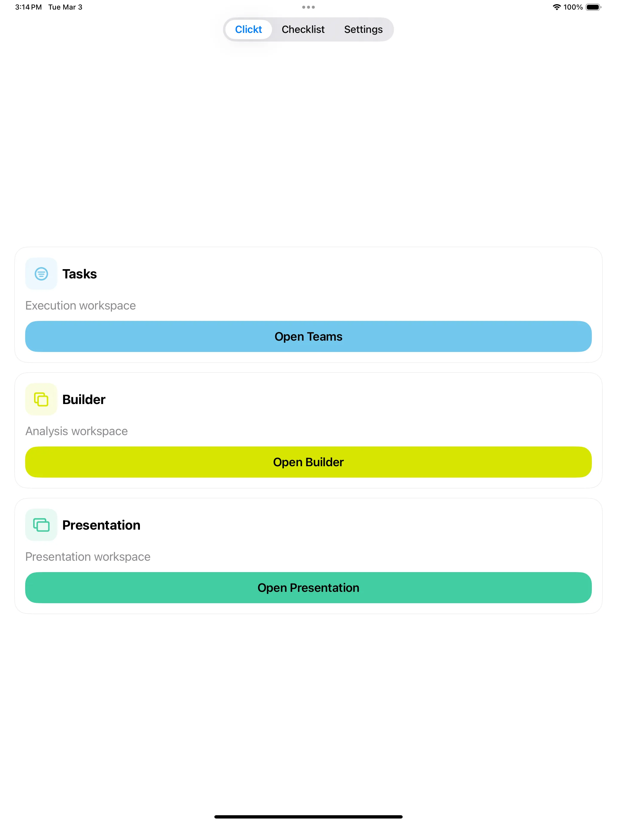 Clickt iPad homepage preview